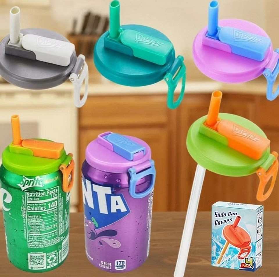 Versatile Soda Can Cover with Straw